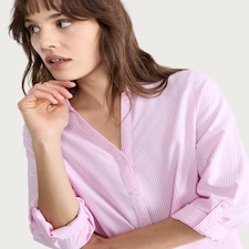 F&F Pure Cotton Stripe Print Button Up Shirt in Pink