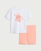 image 4 of F&F Girls 2-Piece Cotton Rich Flower Print T-Shirt and Cycling Shorts Set in Multi White