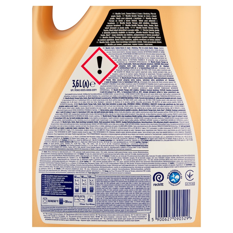 Obrázek 1 pro produkt Woolite Keratin Therapy Darks Denim Black tekutý prací přípravek s keratinem 60 praní 3,6l