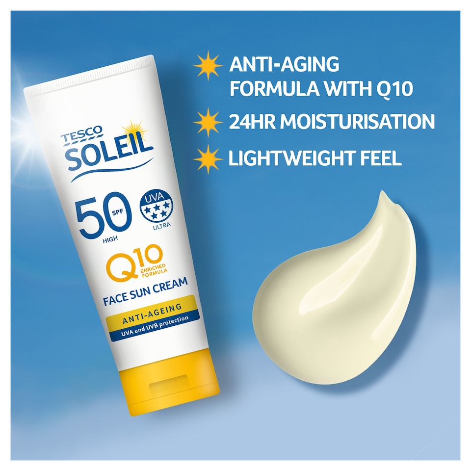image 1 of Tesco Soleil Q10 Anti-Aging Sun Cream Face Spf 50 50Ml