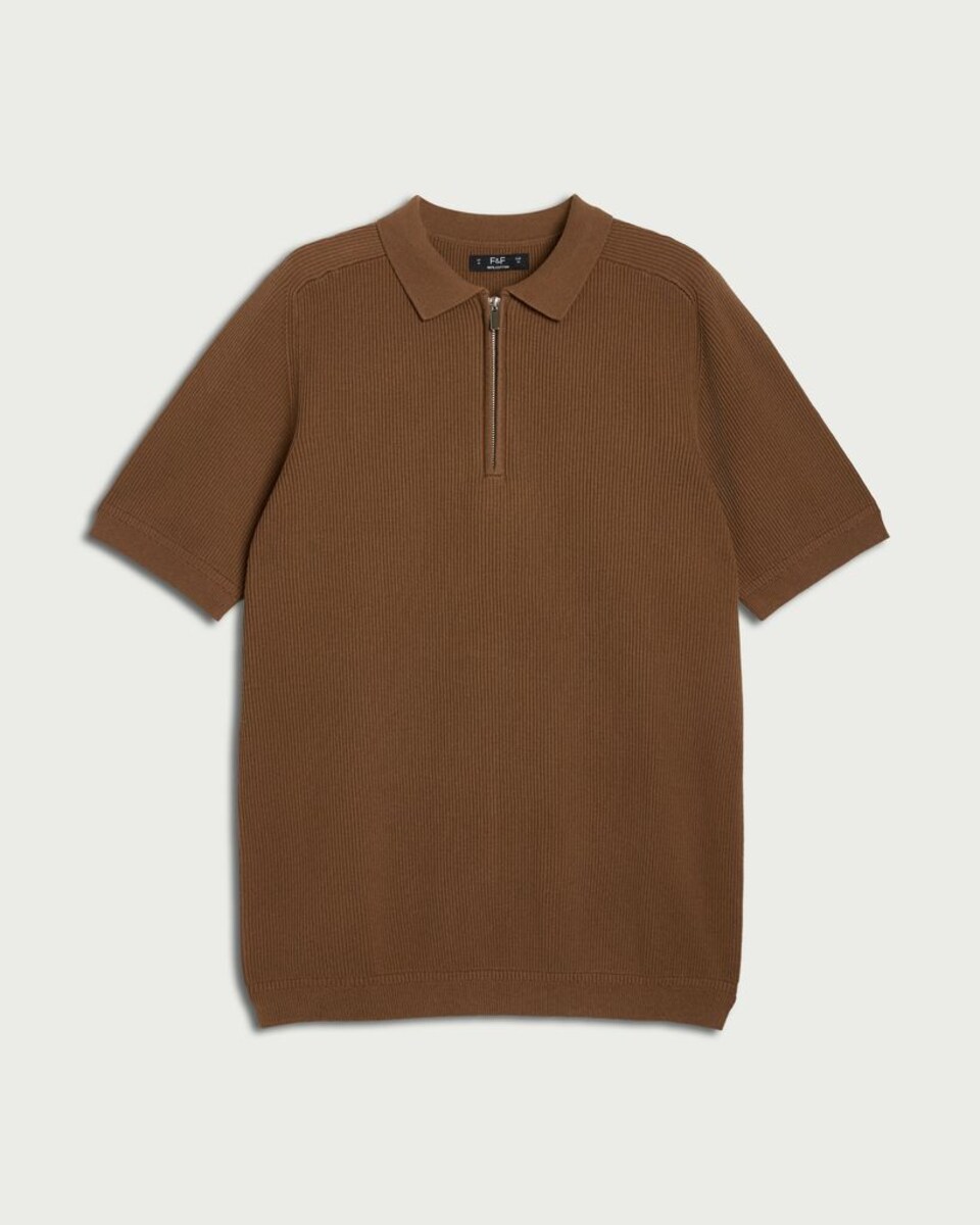 image 1 of F&F Pure Cotton Knitted Polo Shirt in Brown