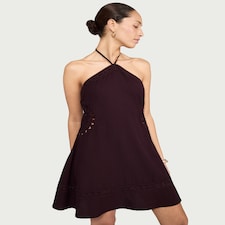 F&F Crochet Detail Beach Dress with Linen in Burgundy