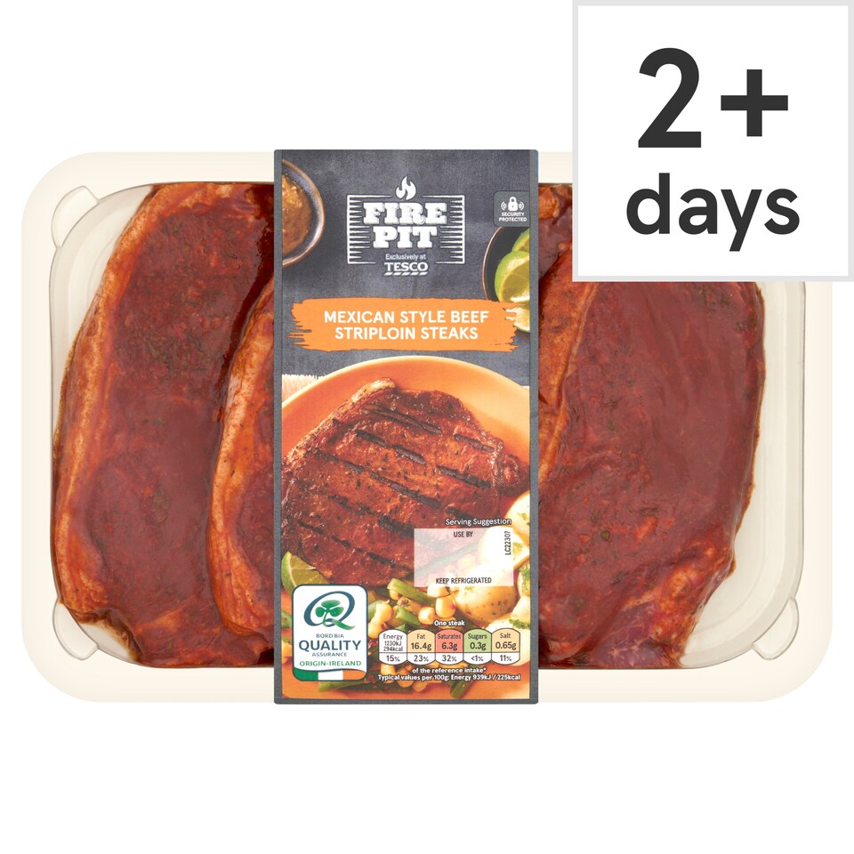 Tesco Fire Pit Mexican Style Beef Striploin Steaks 650g