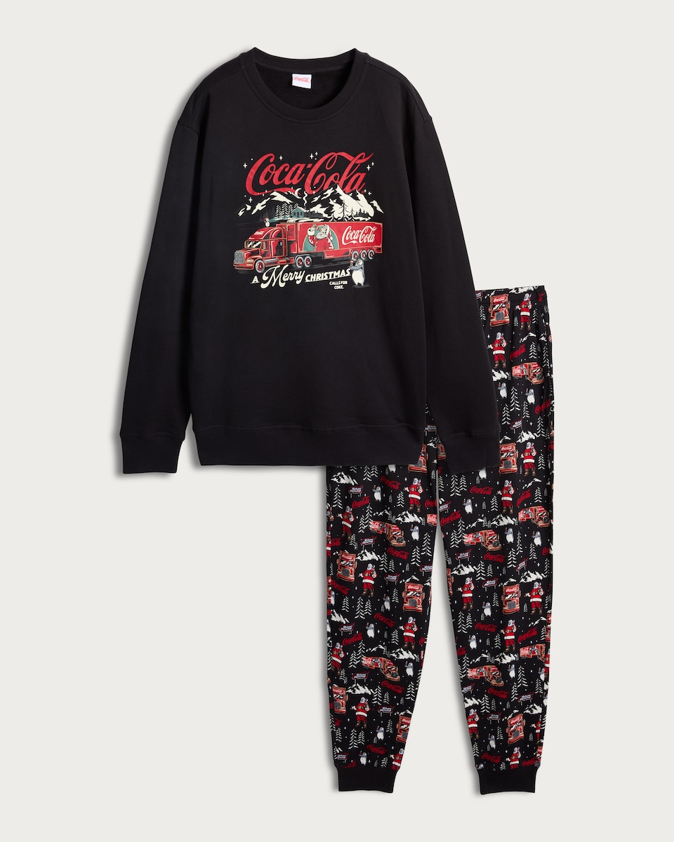 image 1 of Coca-Cola Pure Cotton Christmas Print Pyjamas in Red