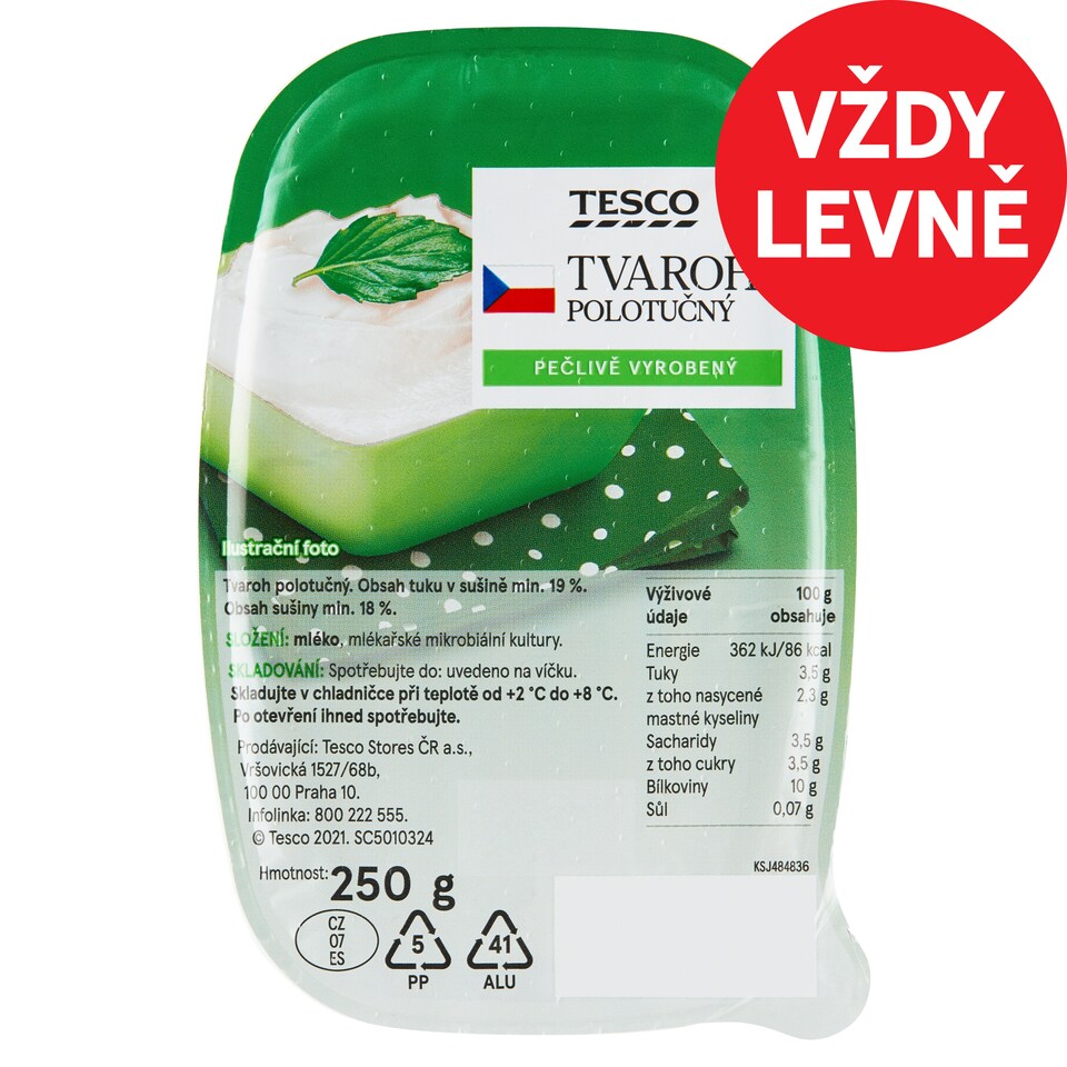 Tesco Tvaroh polotučný 250g