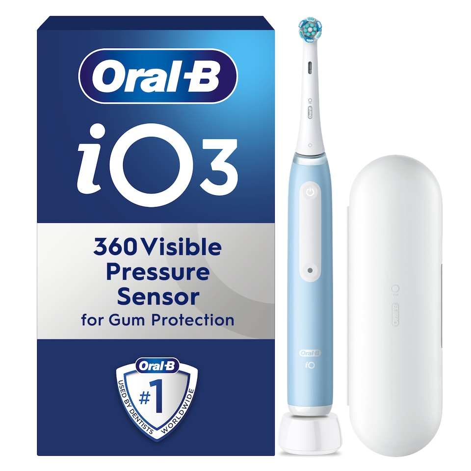 image 1 of Oral-B iO3 Ice Blue Electric Toothbrush + Travel Case