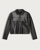image 4 of F&F Faux Leather Button Up Collared Shirt in Black
