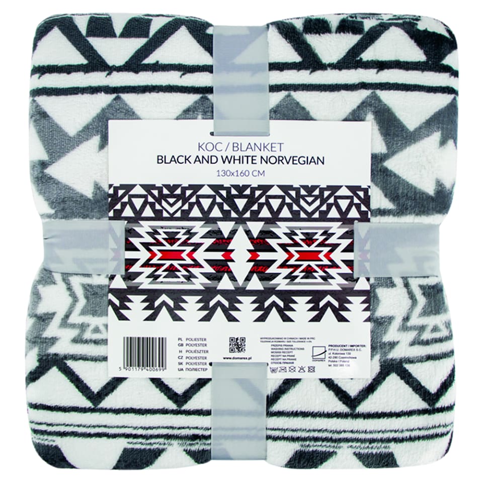 image 1 of Domarex Black and White Norwegian Blanket 130 x 160 cm