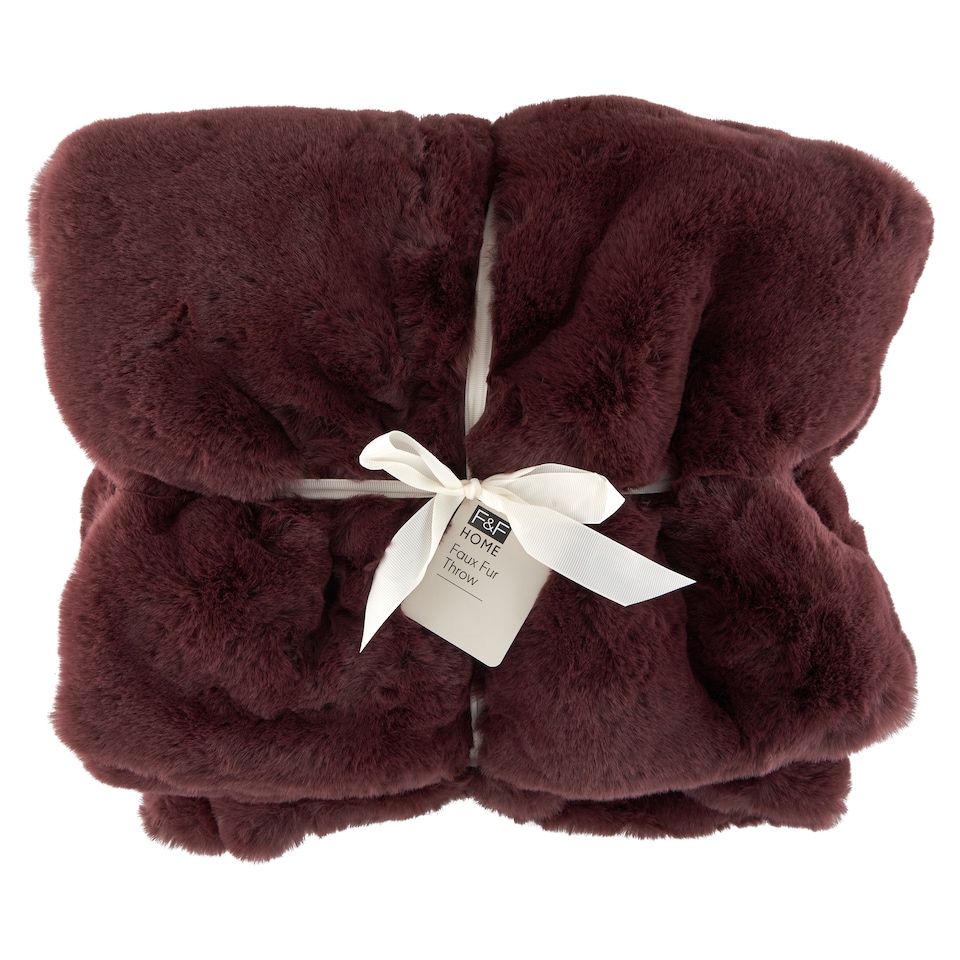 F&F Home Burgundy Faux Fur Throw 130 cm x 180 cm