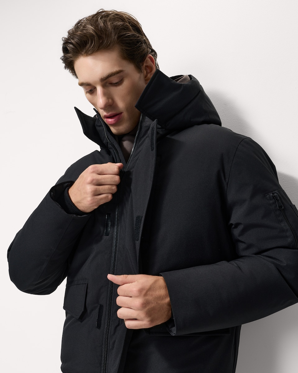 image 1 of F&F Shower Resistant Hooded Bomber Jacket in Black