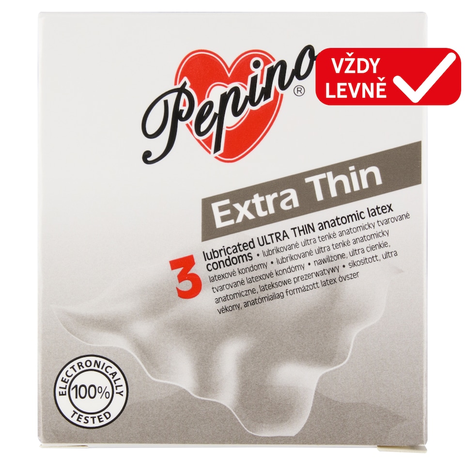 Pepino Extra Thin Lubricated Ultra Thin Anatomically Shaped Latex Condoms 3 pcs