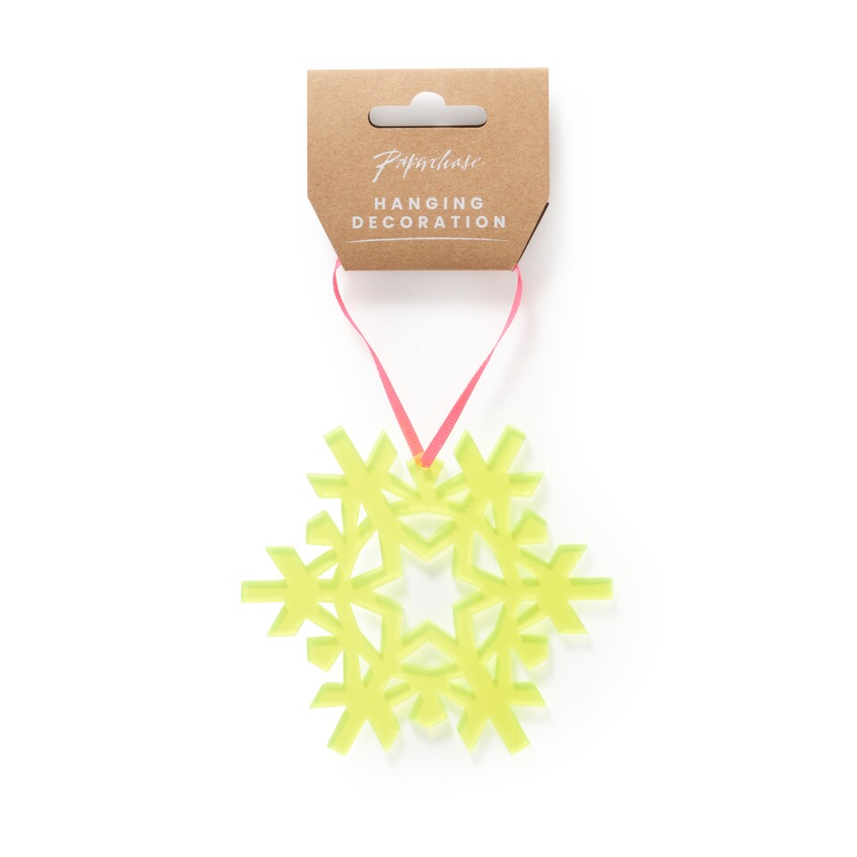 image 1 of Paperchase Neon Christmas Hanging Snowflake Decoration - Yellow