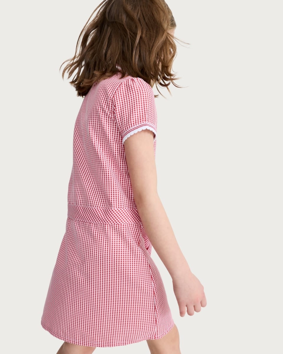 image 1 of F&F School Girls 2-Pack Dressing Made Easy Gingham Pleated Dresses in Red