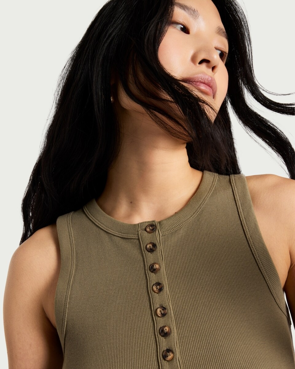 image 1 of F&F Cotton Rich Ribbed Button Front Vest in Olive