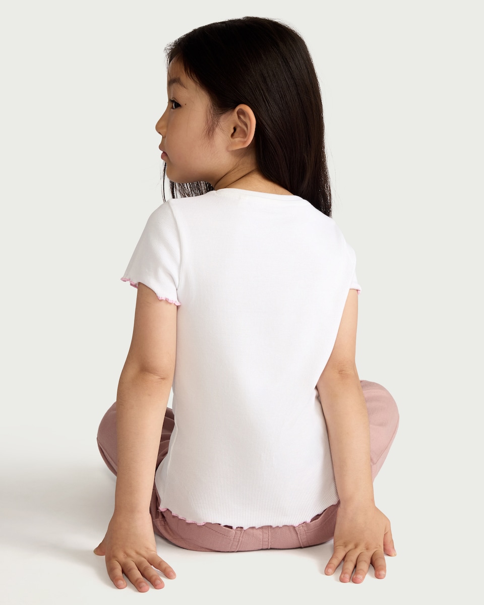 image 1 of F&F Girls Cotton Rich Rainbow Embroidered T-Shirt in Cream
