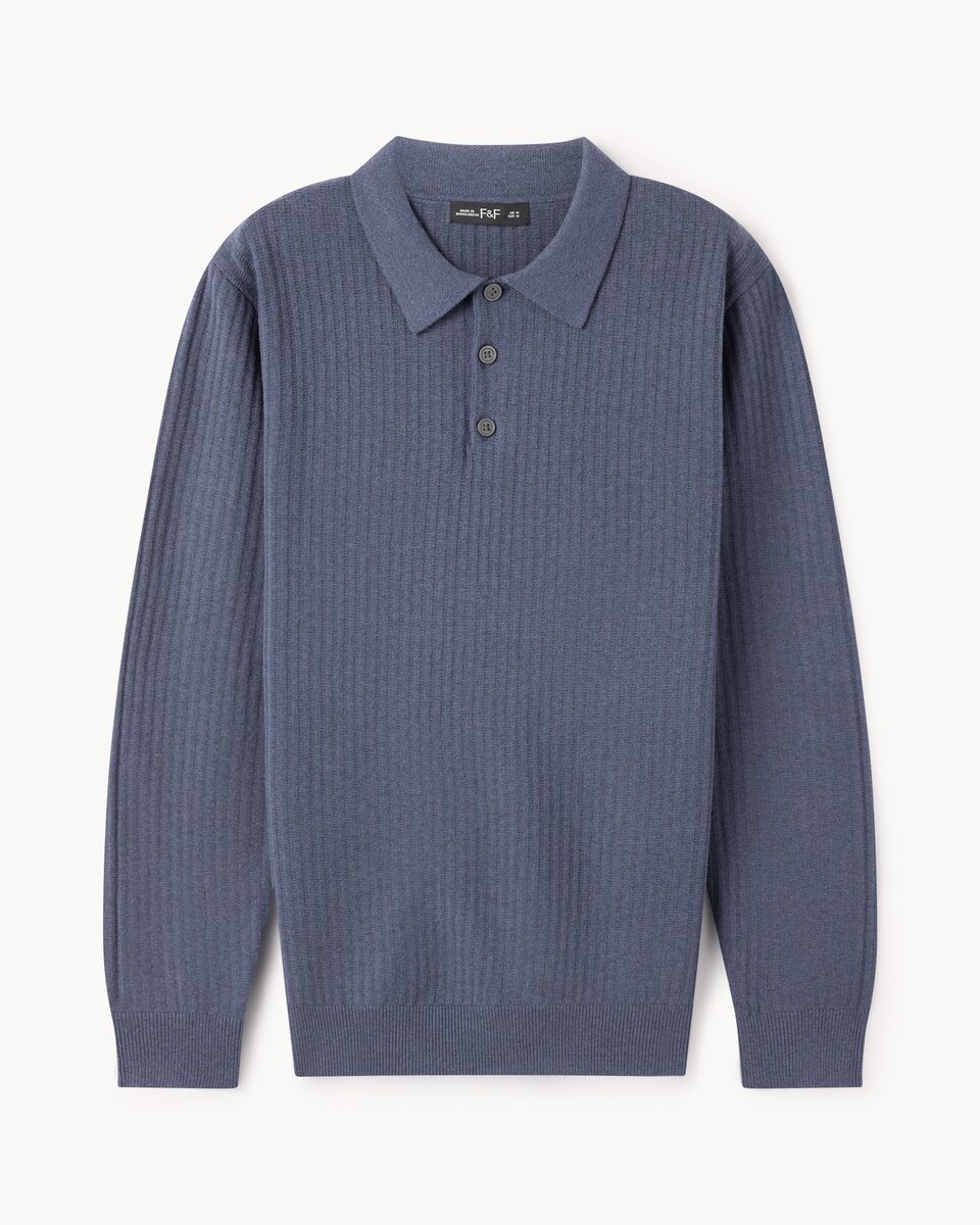 image 1 of F&F Ladder Stitch Knitted Polo Shirt in Blue