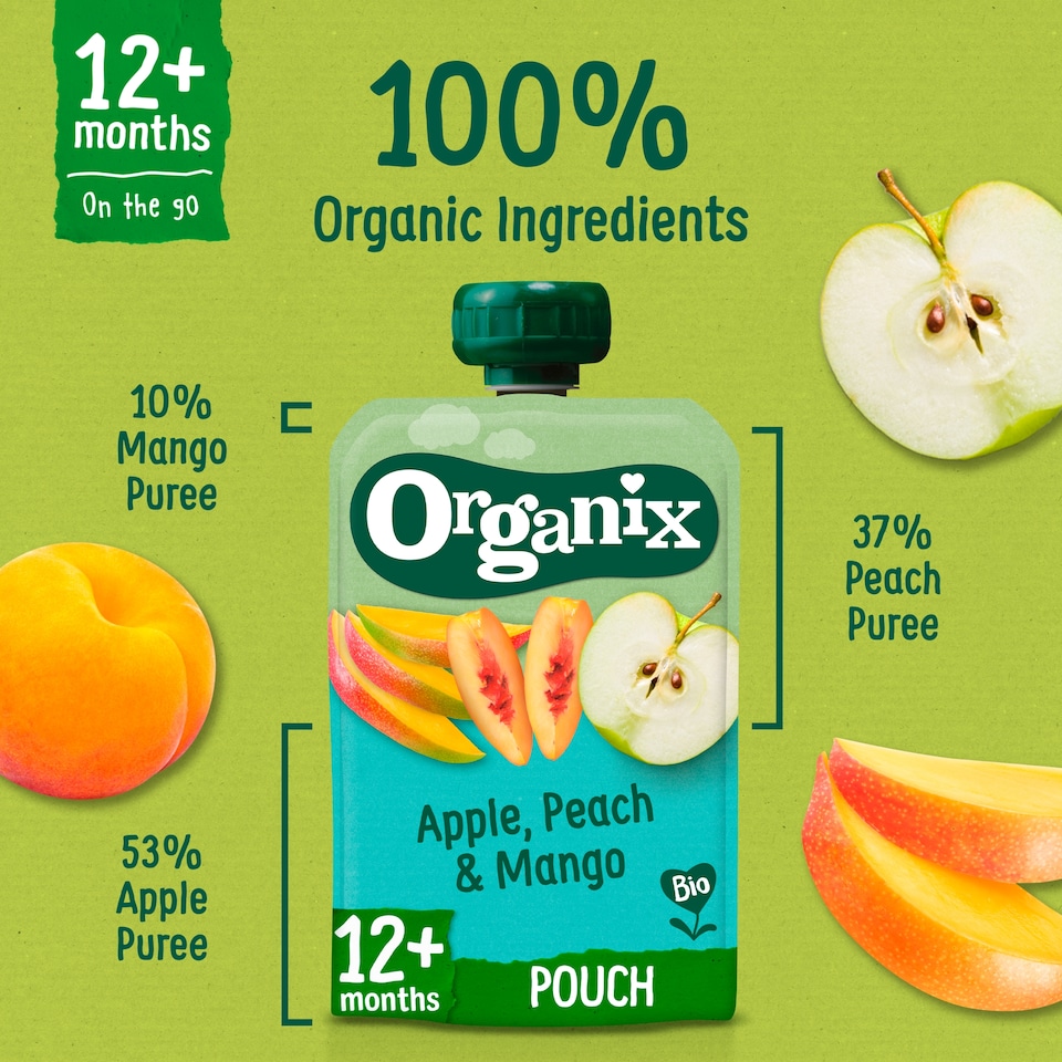 image 1 of Organix Apple, Peach & Mango Pouch 100g