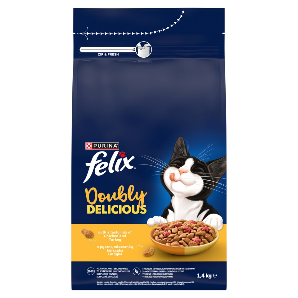 Purina Felix Doubly Delicious csirke és pulyka keverékével, céklával száraz macskaeledel 1,4 kg