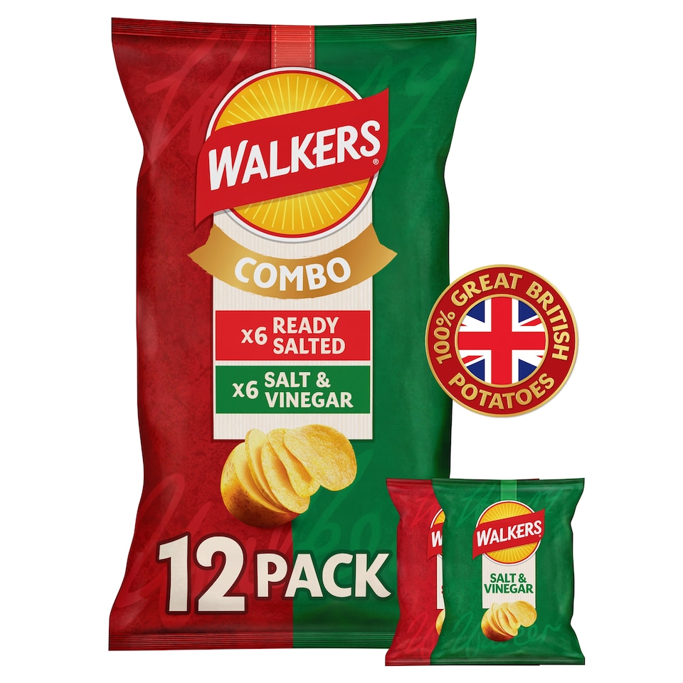 image 1 of Walkers Ready Salted & Salt & Vinegar Crisps Multipack 12x25g