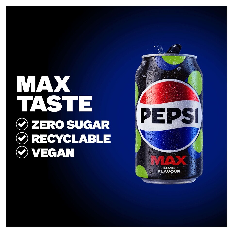 image 1 of Pepsi Max Lime Cola No Sugar Soft Drink 330ml