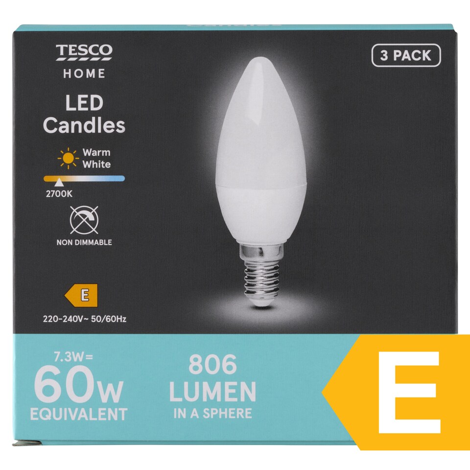 image 1 of Tesco Home LED Candles 7.3W E14 Warm White 3 pc
