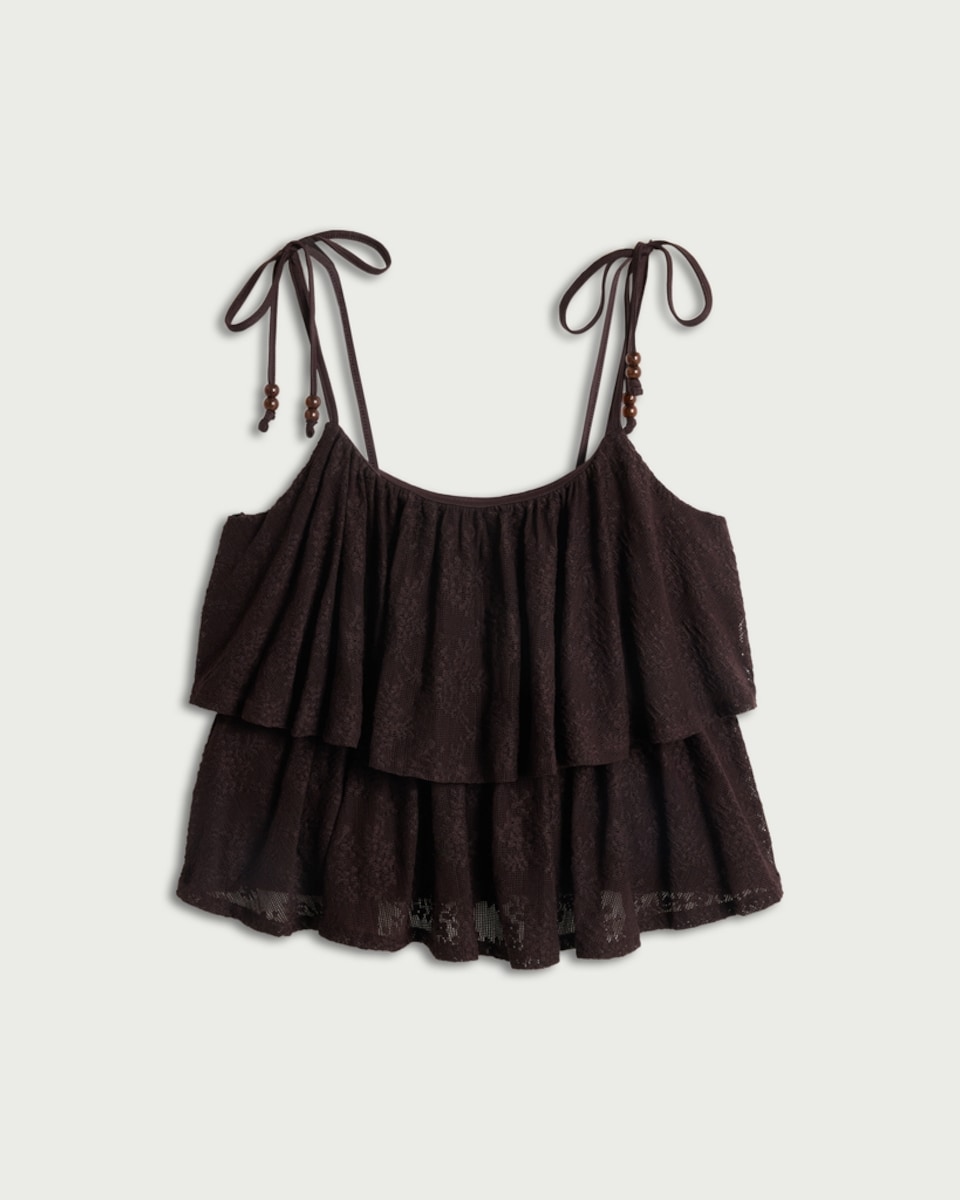 image 1 of F&F Tiered Lace Camisole in Brown