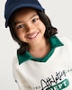 image 1 of F&F Boys Cotton Rich Athletics Dept Slogan Rugby Sweatshirt in Cream