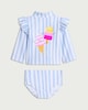 image 1 of F&F Baby 2-Piece Ice Cream Print Striped Swim Set in Blue