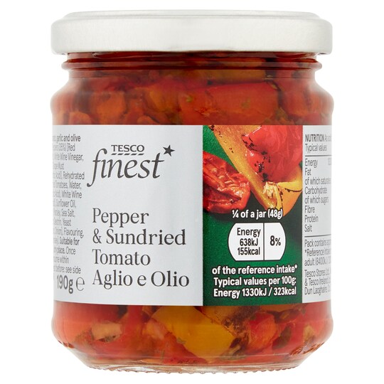 Tesco Finest Pepper & Sun Dried Tomato Aglio E Olio 190G Tesco Groceries