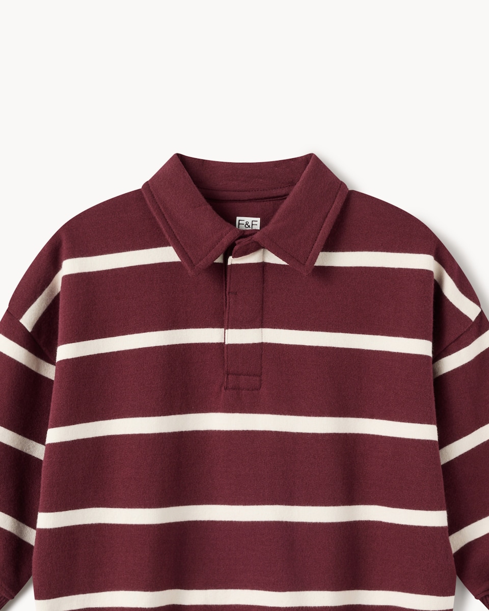 image 1 of F&F Boys Pure Cotton Striped Rugby Sweatshirt in Purple