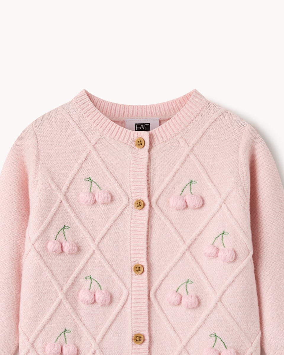 image 1 of F&F Baby Knitted Cherry Cardigan and Leggings Set in Pink