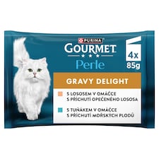 Gourmet Perle Gravy Delight kapsičky pro kočky losos, tuňák v omáčce 4 x 85g