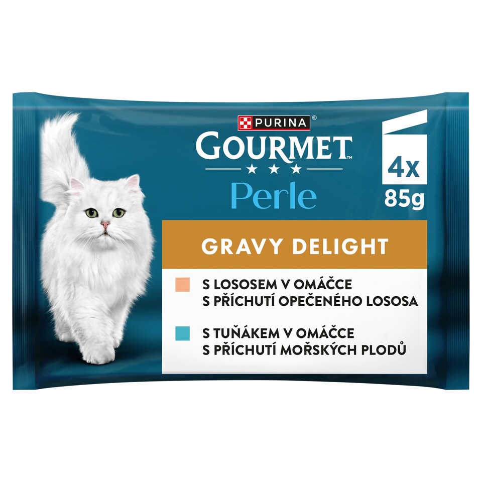 Gourmet Perle Gravy Delight kapsičky pro kočky losos, tuňák v omáčce 4 x 85g