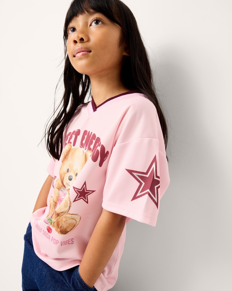 image 1 of F&F Girls Teddy Bear T-Shirt in Pink