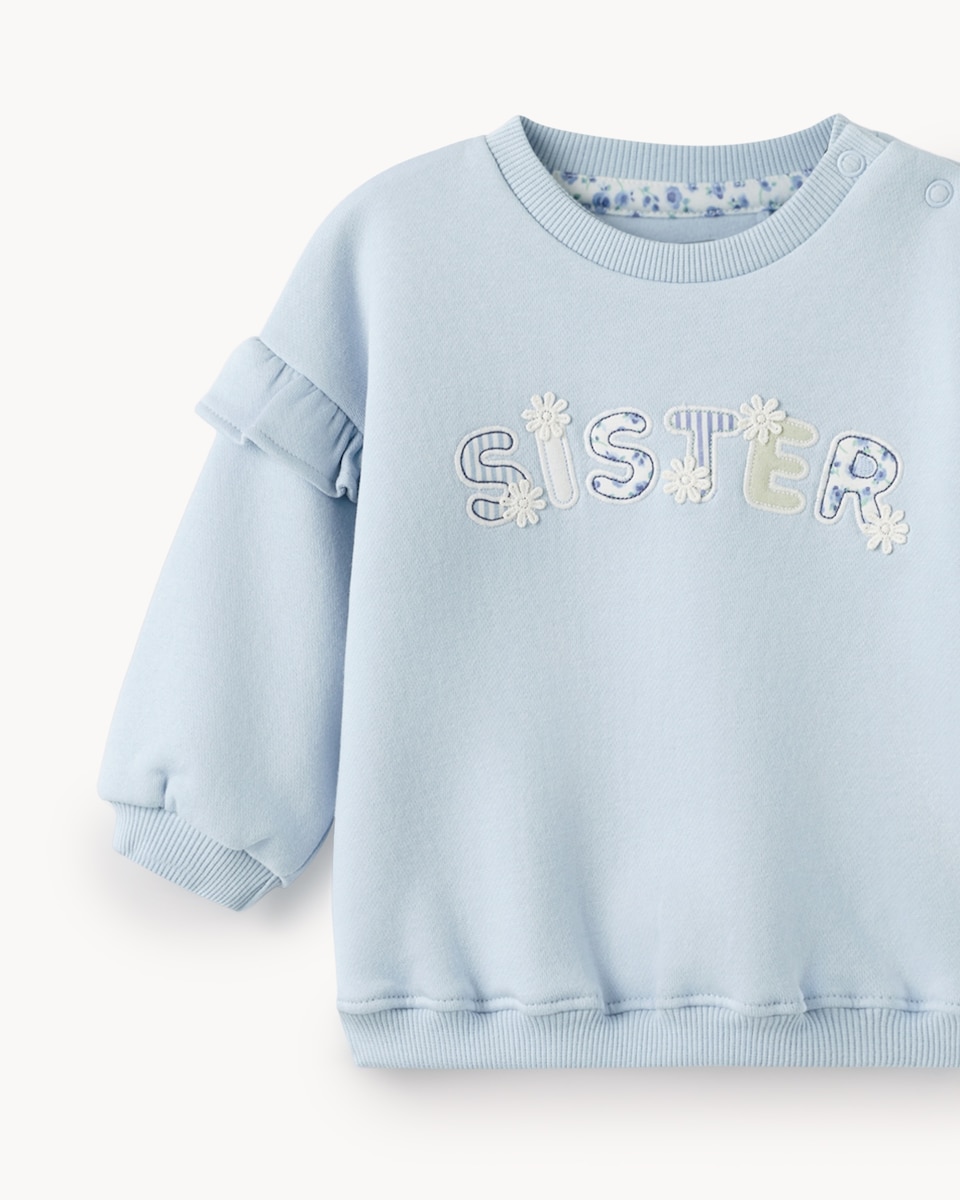 image 1 of F&F Baby 2-Piece Cotton Rich Sister Sweatshirt and Leggings Set in Blue
