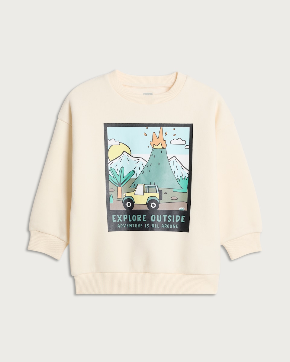 image 1 of F&F Boys Cotton Rich Explore Outside Adventure Sweatshirt in Cream