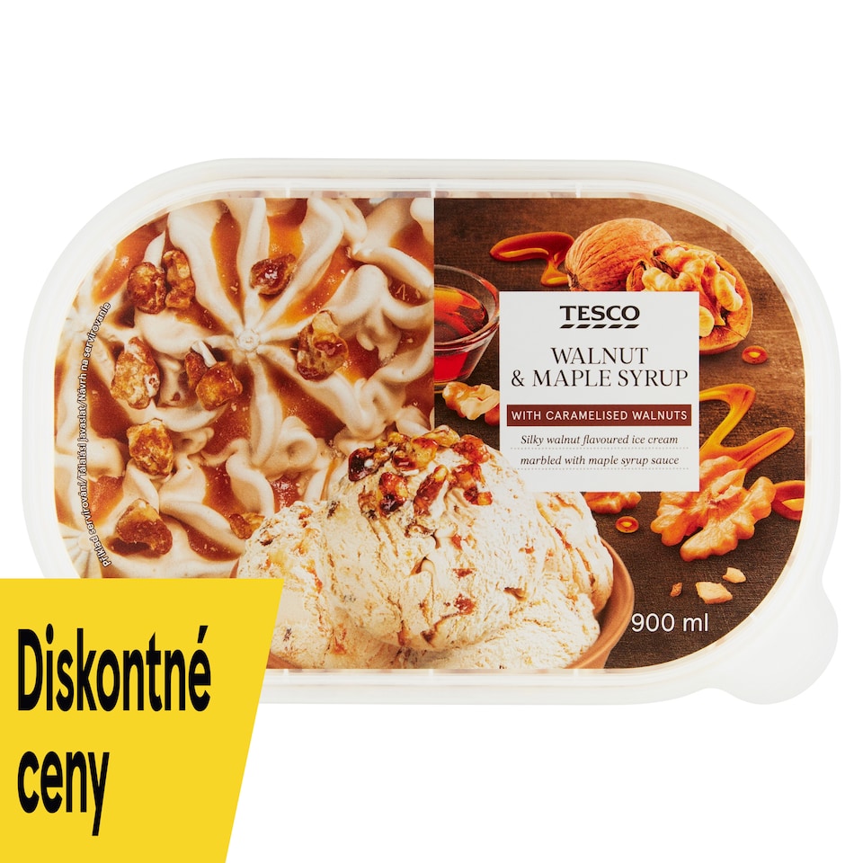 Tesco Mrazený krém s príchuťou vlašských orechov s polevou s javorovým sirupom 900 ml