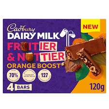 Cadbury Dairy Milk Fruitier & Nuttier Orange Boost Chocolate Bars 4 x 30g