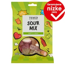 Tesco Želé cukríky s ovocnými príchuťami s kyslou cukrovou posýpkou 100 g