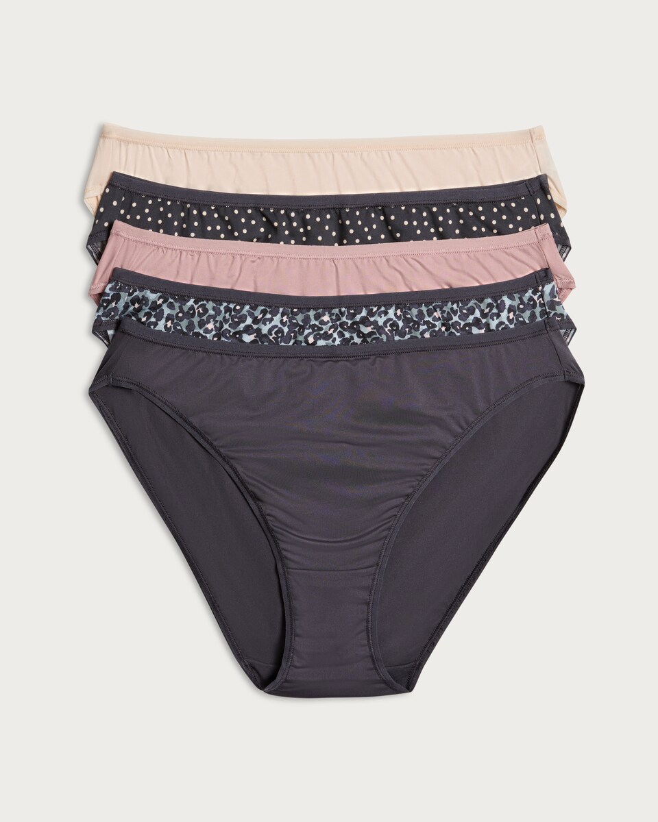 image 1 of F&F 5-Pack Microfibre High Leg Knickers in Grey
