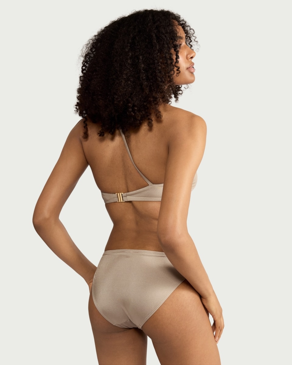 image 1 of F&F High Shine High Leg Bikini Bottoms in Grey