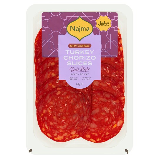 Najma Halal Sliced Turkey Chorizo 80G Tesco Groceries
