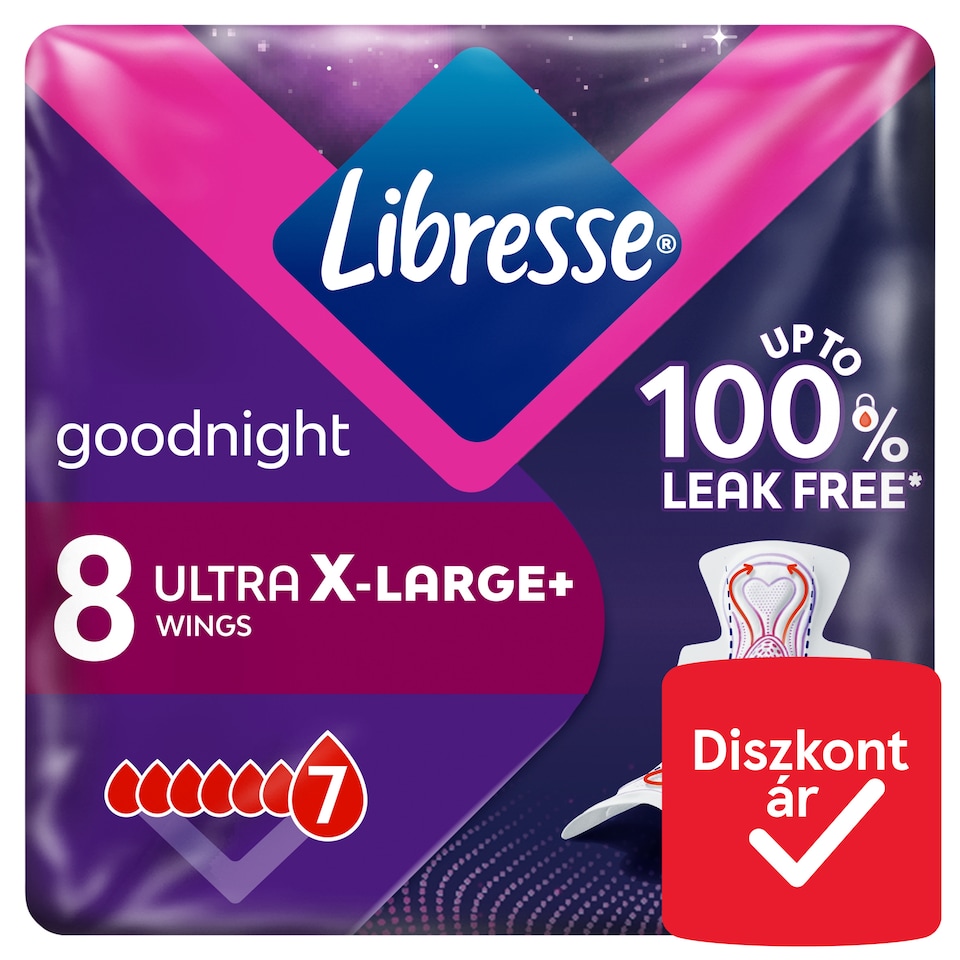  Libresse Ultra X-Large+ Goodnight szárnyas egészségügyi betét, éjszakai használatra 8 db  1. kép
