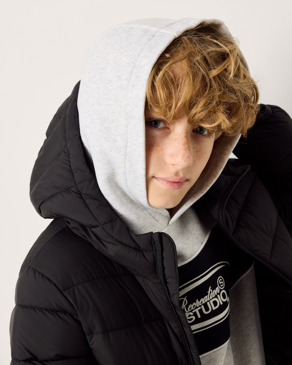 image 1 of F&F Boys Lightweight Padded Hooded Jacket in Black