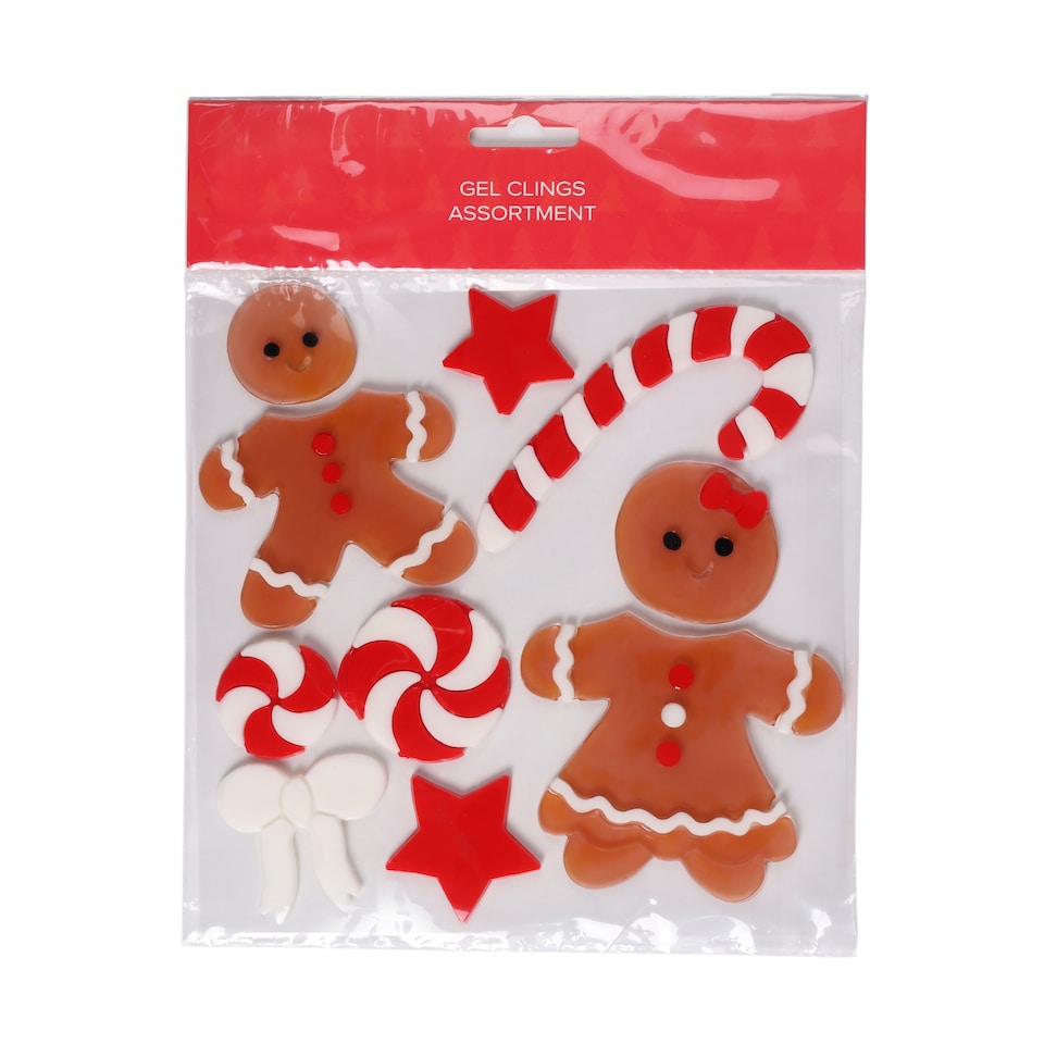 image 1 of IG Design Gingerbread Gel Cling Christmas Decoration Assortment