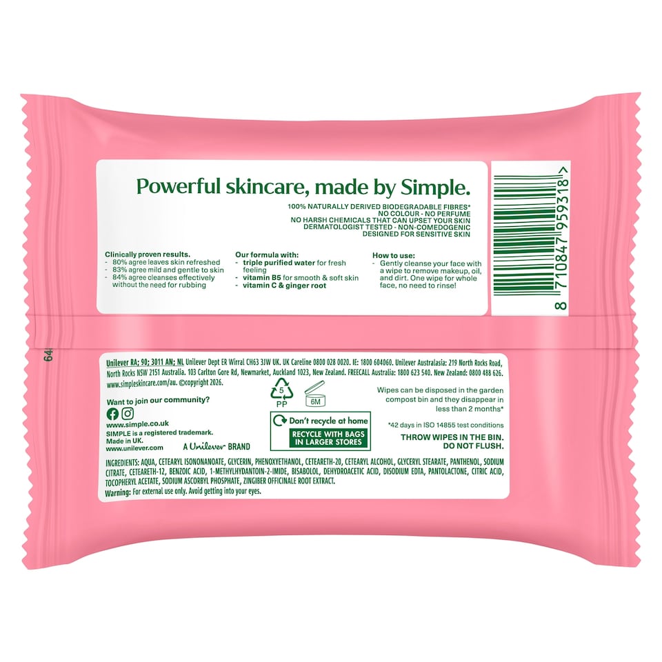 image 1 of Simple Instant Glow Cleansing Wipes X20
