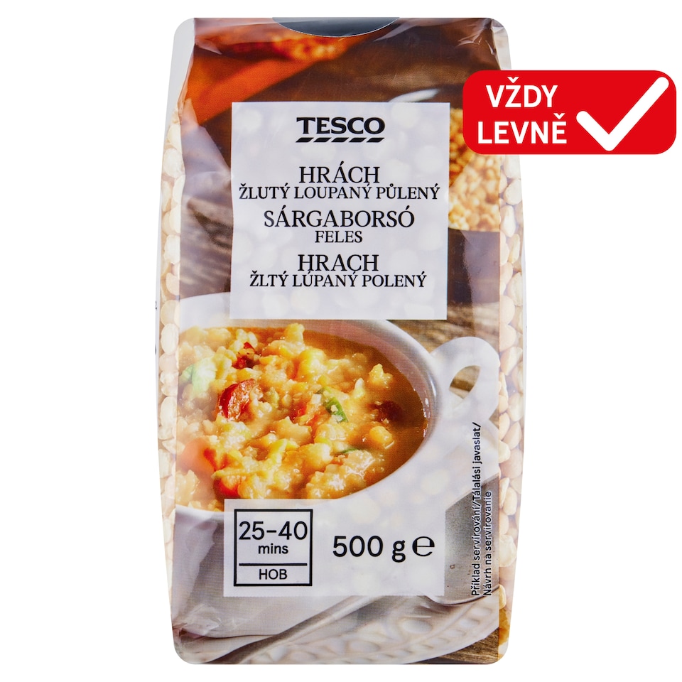 Tesco Hrách žlutý loupaný půlený 500g