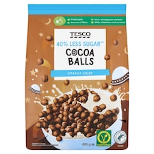 Tesco Pšeničné špaldové kakaové guľôčky s pridanými vitamínmi a železom 450 g