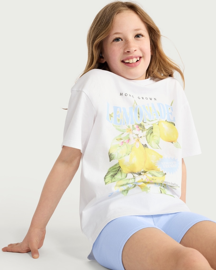F&F Girls Pure Cotton Lemonade T-Shirt and Shorts Set in Multi White