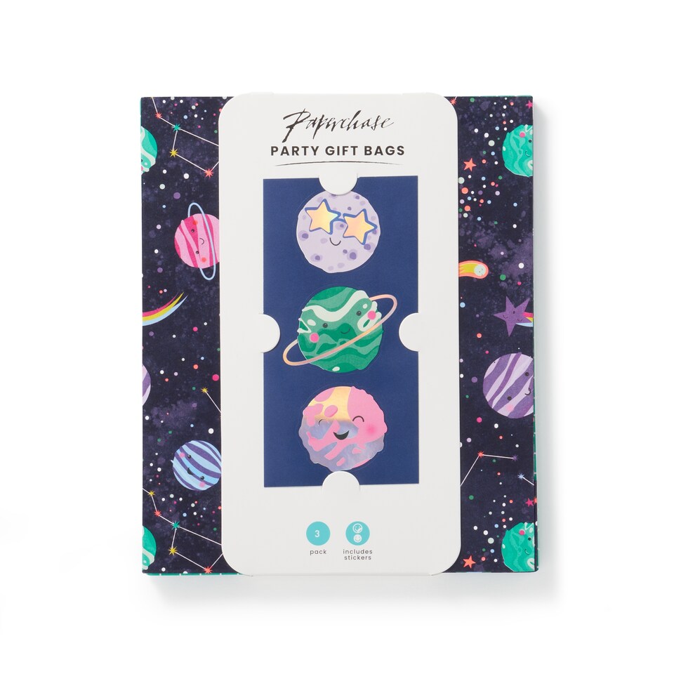 image 1 of Paperchase Happy Space 3pk Party Bags with Stickers